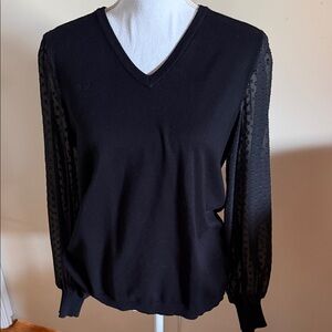 Adrianna Papell Black Sheer Sleeve Blouse